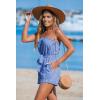 CUPSHE Women’s Strapless Short Rompers One Piece High-Waist Jumpsuit Blue and White Stripes(Blue)