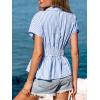 CUPSHE Womens Striped Button Down Collared Shirts Short Sleeve Pleated Peplum Tops Summer Business Casual Blouses 2026(Blue)
