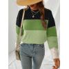 CUPSHE Women’s Striped Color Block Sweater Long Sleeve Crewneck Lightweight Pullover Sweater Tops(Black Green)