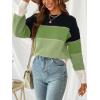 CUPSHE Women’s Striped Color Block Sweater Long Sleeve Crewneck Lightweight Pullover Sweater Tops(Black Green)