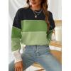 CUPSHE Women’s Striped Color Block Sweater Long Sleeve Crewneck Lightweight Pullover Sweater Tops(Black Green)