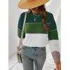 CUPSHE Women’s Striped Color Block Sweater Long Sleeve Crewneck Lightweight Pullover Sweater Tops(Green)