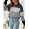 CUPSHE Women’s Striped Color Block Sweater Long Sleeve Crewneck Lightweight Pullover Sweater Tops(Iron)