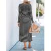 CUPSHE Women’s Striped Midi Casual Dresses Cotton Fall Long Sleeve Tie Front Dress(Striped)