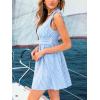 CUPSHE Women’s Striped Smocked Mini Dress Sleeveless V Neck Flowy A Line Button Dress Summer Beach Sundress(Blue White)