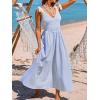 CUPSHE Women’s Striped Summer Dress Smocked Sleeveless Casual Maxi Dresses Vacation Long Flowy Sundress(Blue)