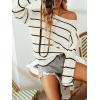 CUPSHE Women’s Striped Sweaters Long Sleeve Boat Neck Colorblock Knitted Pullover Sweater Tops(Black&white)