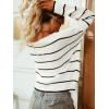 CUPSHE Women’s Striped Sweaters Long Sleeve Boat Neck Colorblock Knitted Pullover Sweater Tops(Black&white)