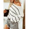 CUPSHE Women’s Striped Sweaters Long Sleeve Boat Neck Colorblock Knitted Pullover Sweater Tops(Black&white)