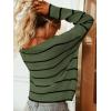 CUPSHE Women’s Striped Sweaters Long Sleeve Boat Neck Colorblock Knitted Pullover Sweater Tops(Green)