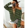 CUPSHE Women’s Striped Sweaters Long Sleeve Boat Neck Colorblock Knitted Pullover Sweater Tops(Green)