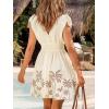 CUPSHE Women’s Summer Beach Mini Dress V Neck Bow Tie Sleeveless Hawaiian Smocked Waist Short Dress(Beige)