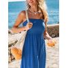 CUPSHE Women’s Summer Beach Vacation Dress Boho Smocked Maxi Sundress Casual Long Flowy Spaghetti Strap Dresses(Blue)