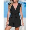 CUPSHE Women’s Summer Casual Ruffle Sleeveless Romper V Neck Wide Leg Overalls Shorts Jumpsuit 2025 Beach Vacation Outfits(Black)
