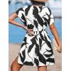 CUPSHE Women’s Summer Dress Short Sleeve Elastic Waist Beach Swimwear Cover Ups Casual Mini Sundress(Black & White)