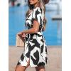 CUPSHE Women’s Summer Dress Short Sleeve Elastic Waist Beach Swimwear Cover Ups Casual Mini Sundress(Black & White)