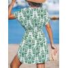 CUPSHE Women’s Summer Dress Short Sleeve Elastic Waist Beach Swimwear Cover Ups Casual Mini Sundress(Green Leaf)