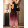 CUPSHE Womens Summer Dresses 2025 Off Shoulder Short Sleeve Pleated Gradient Long Flowy Maxi Formal Wedding Guest Dress(Black Gradient)