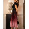CUPSHE Womens Summer Dresses 2025 Off Shoulder Short Sleeve Pleated Gradient Long Flowy Maxi Formal Wedding Guest Dress(Black Gradient)