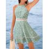 CUPSHE Women’s Summer Dresses Ditsy Floral Halter Cutout Beach Vacation Mini Dress(Green)