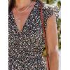 CUPSHE Women’s Summer Dresses Ditsy Floral Plunging V Neck Ruffle Sleeve Elastic Waist Mini Dress(Black)