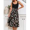 CUPSHE Women’s Summer Dresses Floral Tie Back Backless Square Neck Elastic Waist Midi Dress(Black Floral)