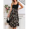 CUPSHE Women’s Summer Dresses Floral Tie Back Backless Square Neck Elastic Waist Midi Dress(Black Floral)