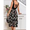 CUPSHE Women’s Summer Dresses Floral Tie Back Backless Square Neck Elastic Waist Midi Dress(Black Floral)