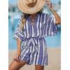 CUPSHE Women’s Summer Jumpsuit Floral Boho Deep V Neck Short Sleeve Wide Leg Beach Vacation Loose Jumpsuit(Blue)