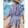 CUPSHE Women’s Summer Jumpsuit Floral Boho Deep V Neck Short Sleeve Wide Leg Beach Vacation Loose Jumpsuit(Blue)