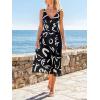 CUPSHE Women’s Summer Midi Dresses V Neck Sleeveless Abstract Spaghetti Strap A Line Sundress Beach Vacation Casual Dress(Black Abstract)