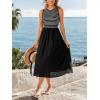 CUPSHE Womens Summer Sleeveless Midi Tank Dress Casual Striped Flowy A Line Long Sundress for Beach Vacation(Black White)