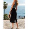 CUPSHE Womens Summer Sleeveless Midi Tank Dress Casual Striped Flowy A Line Long Sundress for Beach Vacation(Black White)