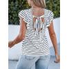 CUPSHE Womens Summer Striped Blouse Knit V Neck Cap Ruffle Short Sleeves Dressy Work Tops Shirt(White)