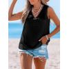 CUPSHE Women’s Summer Tank Top Lace V Neck Sleeveless Back Open T Shirts Loose Fit Flowy Blouses Trendy Vacation Outfits(Black)