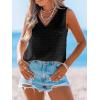 CUPSHE Women’s Summer Tank Top Lace V Neck Sleeveless Back Open T Shirts Loose Fit Flowy Blouses Trendy Vacation Outfits(Black)