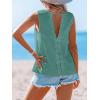 CUPSHE Women’s Summer Tank Top Lace V Neck Sleeveless Back Open T Shirts Loose Fit Flowy Blouses Trendy Vacation Outfits(Green)