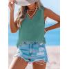 CUPSHE Women’s Summer Tank Top Lace V Neck Sleeveless Back Open T Shirts Loose Fit Flowy Blouses Trendy Vacation Outfits(Green)