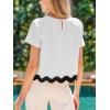 CUPSHE Womens Summer Tops Causal Short Sleeve Crew Neck Color Block T Shirts Curved Hem Top Trendy Vacation Outfits(White)