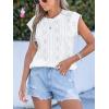 CUPSHE Womens Summer Tops Elegant Basic T-Shirt Cap Sleeve Sheer Lace Eyelet Embroidered Work Blouse Shirt(White)