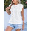 CUPSHE Womens Summer Tops Elegant Basic T-Shirt Cap Sleeve Sheer Lace Eyelet Embroidered Work Blouse Shirt(White)