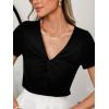 CUPSHE Womens Summer Tops Knit V Neck Short Sleeves Twist Knotted Off Shoulder T Shirts Top(Black)