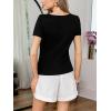 CUPSHE Womens Summer Tops Knit V Neck Short Sleeves Twist Knotted Off Shoulder T Shirts Top(Black)