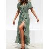 CUPSHE Women’s Summer Wrap Maxi Dress Casual Split Flared Short Sleeve Tie Waist Ruffle Beach Dress(Green Floral)