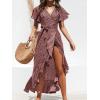 CUPSHE Women’s Summer Wrap Maxi Dress Casual Split Flared Short Sleeve Tie Waist Ruffle Beach Dress(Red Floral)