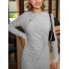 CUPSHE Women’s Sweater Midi Dresses Casual Long Sleeve Crew Neck Twist Waist Ribbed Knit Bodycon Fitted Slit Dress(Grey)