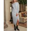 CUPSHE Women’s Sweater Midi Dresses Casual Long Sleeve Crew Neck Twist Waist Ribbed Knit Bodycon Fitted Slit Dress(Grey)