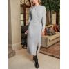 CUPSHE Women’s Sweater Midi Dresses Casual Long Sleeve Crew Neck Twist Waist Ribbed Knit Bodycon Fitted Slit Dress(Grey)