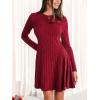 CUPSHE Women’s Sweater Mini Dresses Casual Long Sleeve A-Line Crew Neck Ribbed Knit Dress Cocktail Wedding Guest(Red)