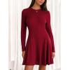 CUPSHE Women’s Sweater Mini Dresses Casual Long Sleeve A-Line Crew Neck Ribbed Knit Dress Cocktail Wedding Guest(Red)